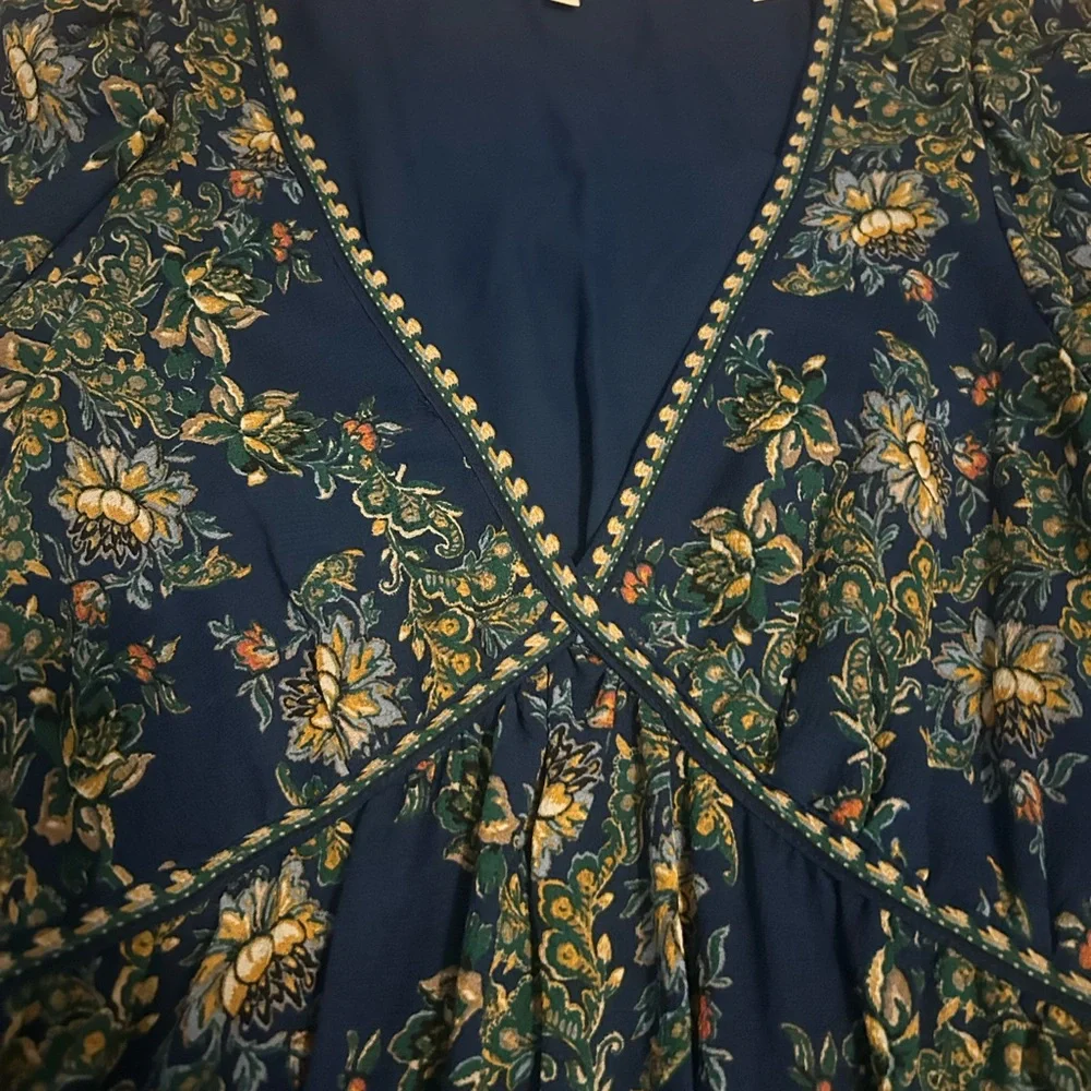 NWOT Max Studio Long Sleeve Floral midi/maxi Dress in Blue and Green - Picture 5 of 8